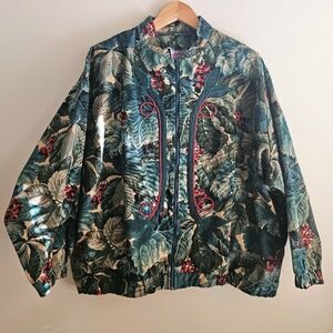 Vintage 90s Y2K Grapes Leaves Tapestry Embroidered Jacket Southern Stitches XL